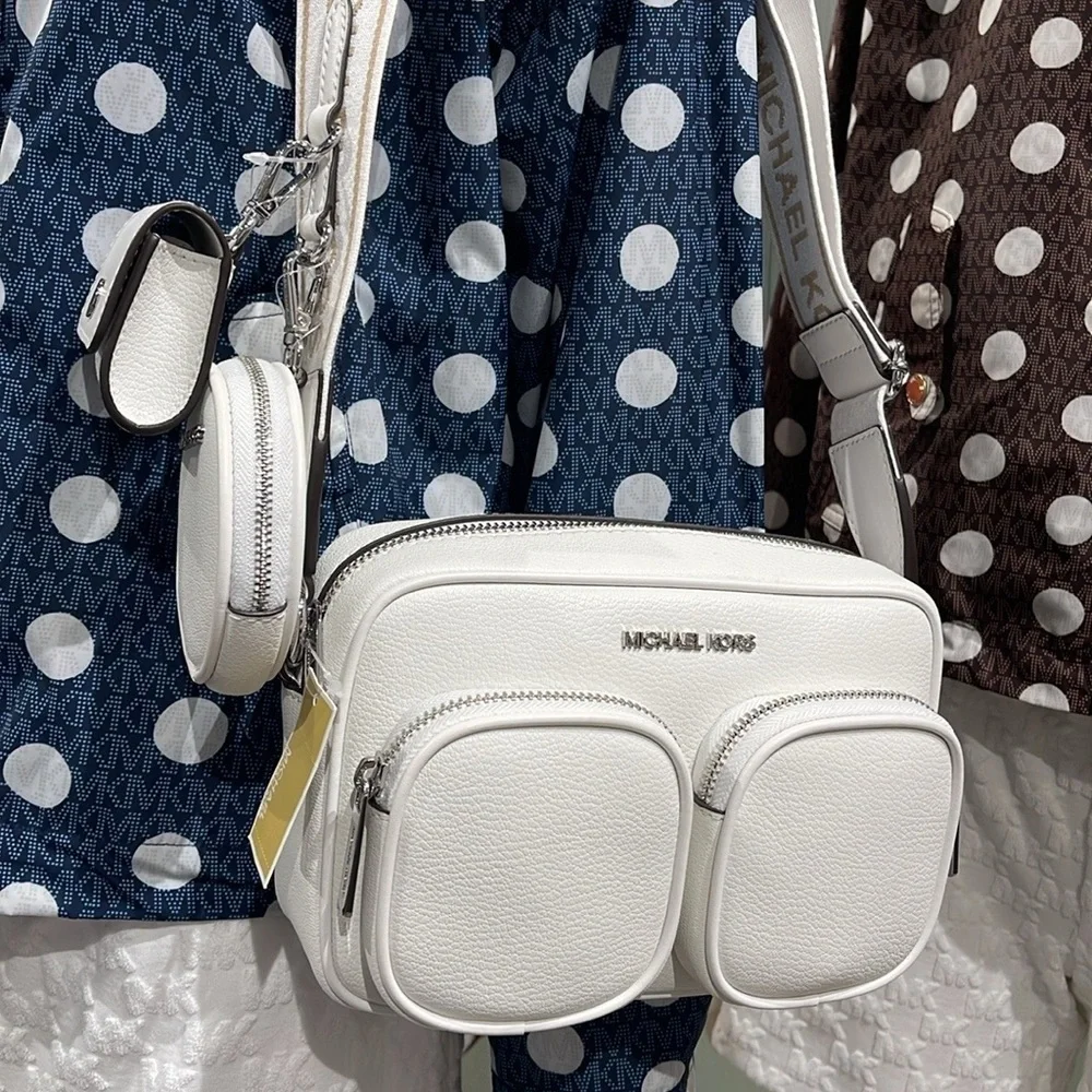 Michael Kors Jet Set Leather Md Crossbody Bag Case Apple Airpods Pr Optic White
